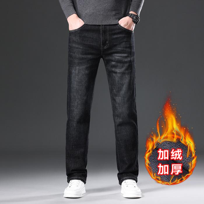Осенние и зимние мужские легкие деловые прямые джинсы, универсальные брюки, теплые вельветовые свободные брюки для мужчин среднего возраста, отцовские