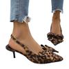 High Heel Sandals 2025 Summer New Fine High Heel Pointed Head Leopard Bow Back Hollow Sandals