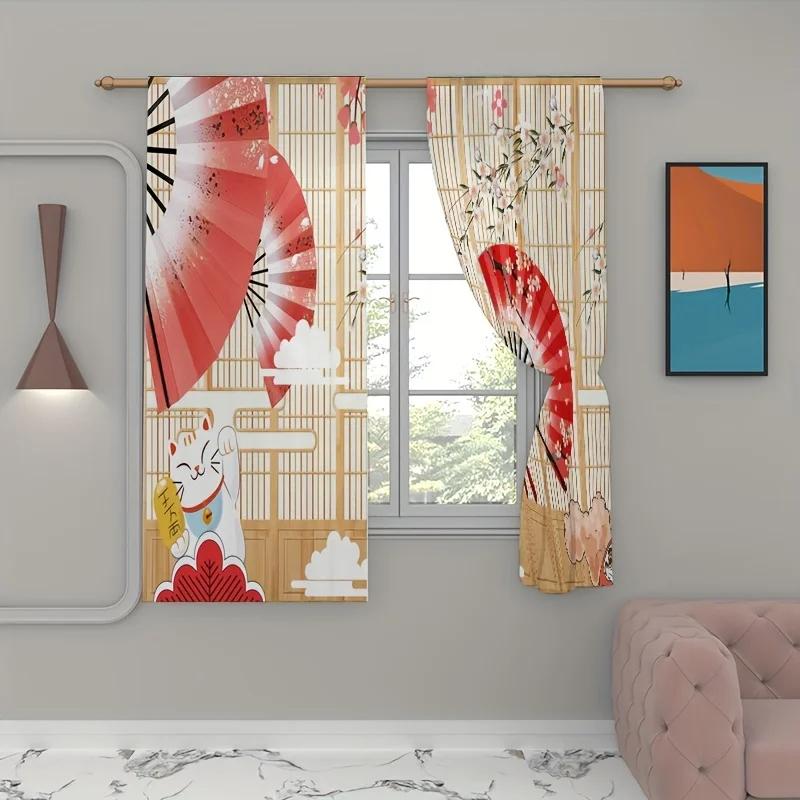 Шторы в японском стиле Fan Cat Wooden Door Cherry Blossom занавеска для гостиной спальни Home Decor 2 панели High Shading New