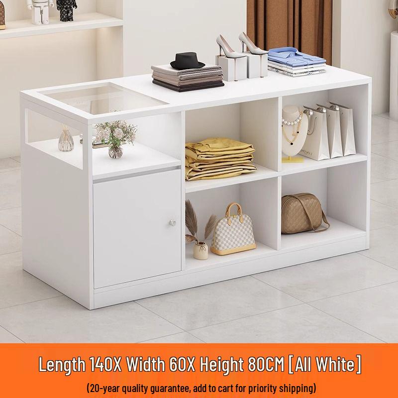 Retro Cash Register Island Counter Bar Table & Glass Display Case for Women's Clothing & Jewelry Store