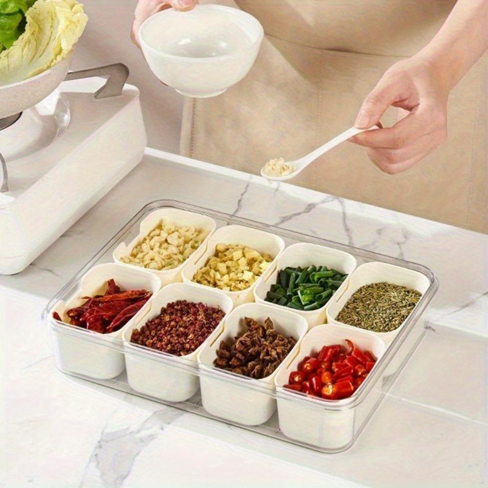 1Pack Kitchen Plastic Seasoning Storage Box with Lid and Handle Spice Storage Container Multifunctional 8 Grids Storage Box
