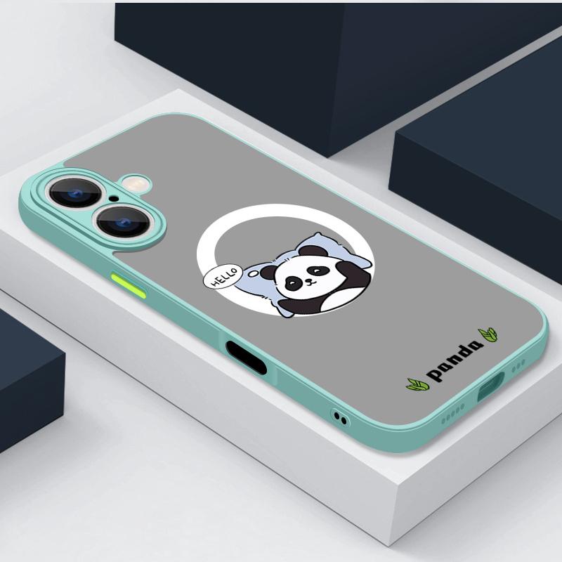 Магнитный чехол с рисунком спящей панды для iPhone 16 Pro 15 14 Plus 13 12 Pro Max 11, ударопрочный, прозрачный, с мягкими краями, акриловый, жесткий, защитный чехол для линз