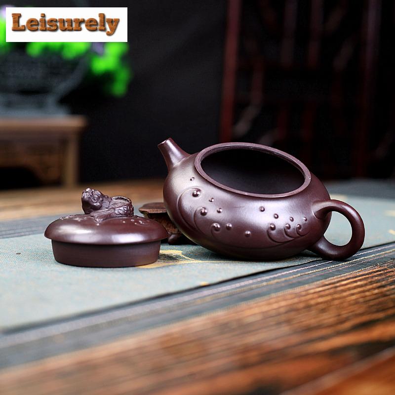 230 мл Древний Исинский фиолетовый глиняный чайник ручной работы из ихтиозавра, чайник из сырой руды, фиолетовый глиняный чайник, чайный сервиз Zisha, коллекция кафе, подарок