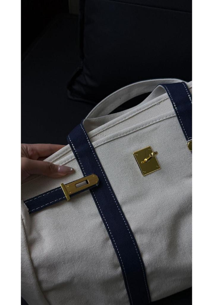Canvas Platinum Colorblock Tote - Large Capacity, Versatile, and High-End Handbag for Commuting.