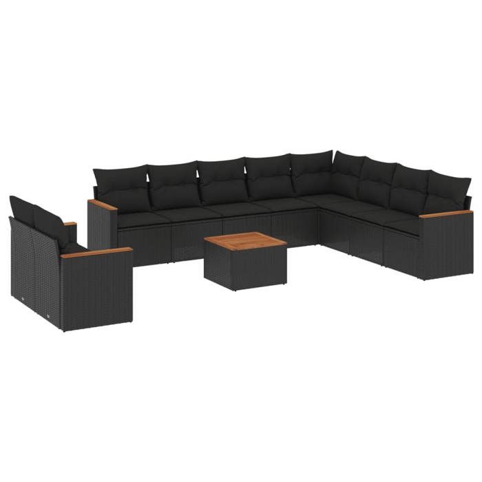 VidaXL Salon de Jardin avec Coussins 11 pcs, Canapés de Terrasse, Ensemble de Meubles de Patio, Mobilier d'Extérieur, Noir 3226118