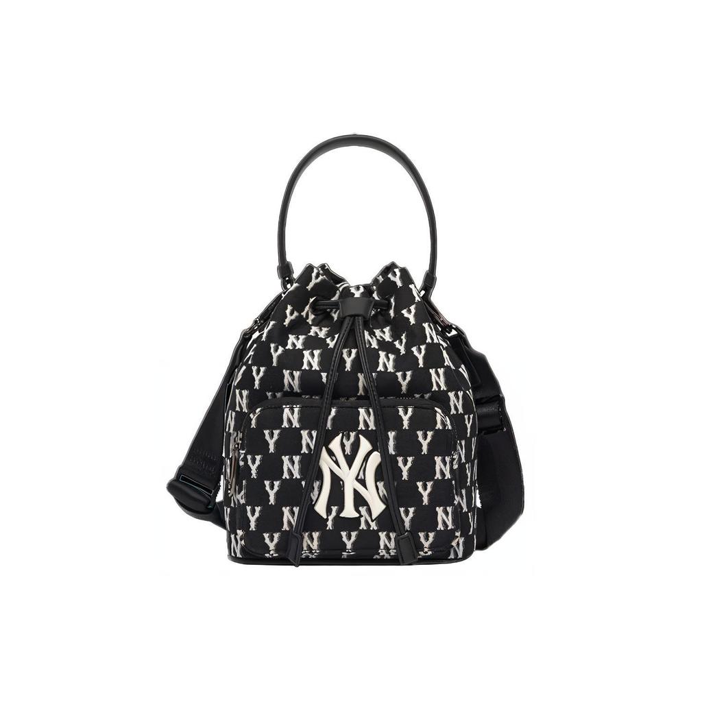 New MLB Monogram Collection Polyester Bucket Bag Handbag Shoulder Bag Crossbody Bag Regular Unisex Black 3ABMS012N-50BKS