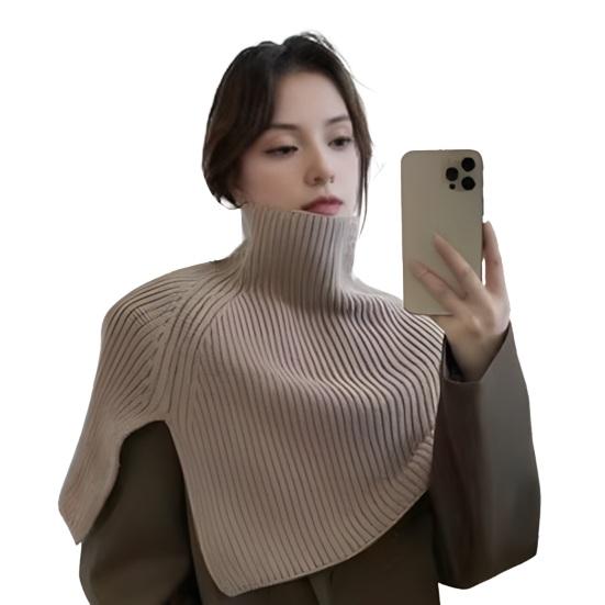 Women Shawl Scarf High Collar Side Split Design Windproof Warm Fabric Fake Collar Outdoor Lightweight Shawl Wrap