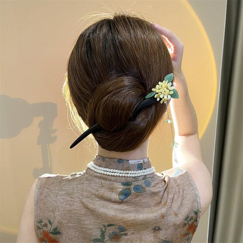 Заколки для волос в форме орхидеи, заколки для волос ручной работы, спиральные деревянные вилки для волос, ретро-китайское платье ханьфу, головной убор, головные уборы