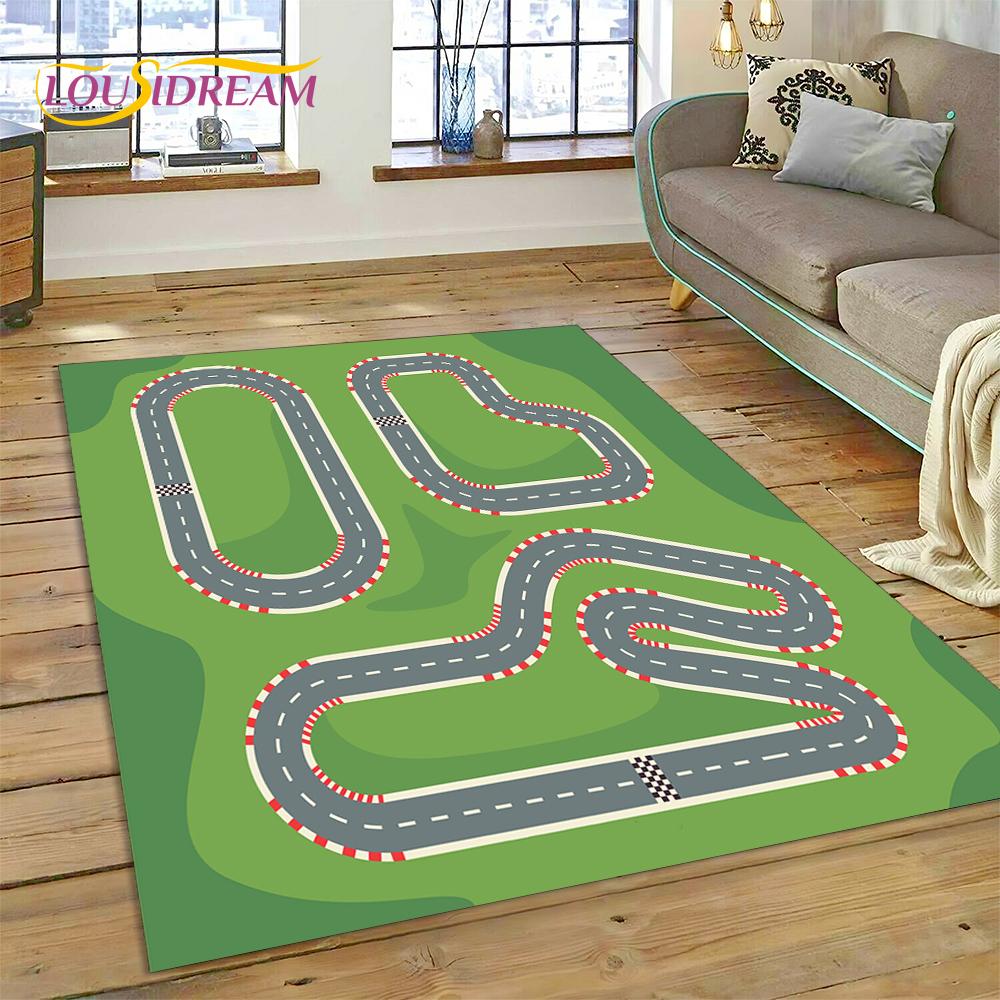 3D City Traffic Road Map Child PlayMat Highway Playroom Area Rug,Carpet Rug for Living Room Bedroom Sofa Doormat, Non-slip Gift
