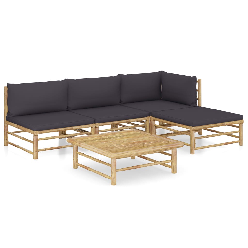5 pc. Garden Lounge Set with Dark Grey Cushions Bamboo