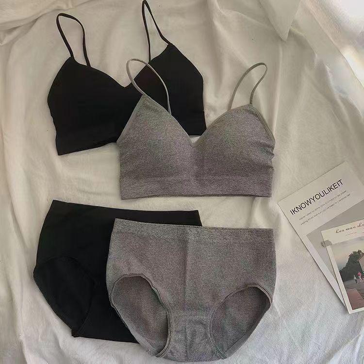 2024 Беспроводной пуш-ап бюстье и трусики - Женское сексуальное спортивное нижнее белье с запахом на груди
