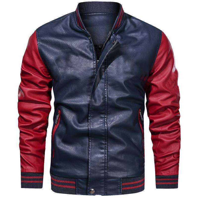 Men 's Jacket Pu Leather Jacket Men 'S Casual Hit Color Men 'S Leather Jacket