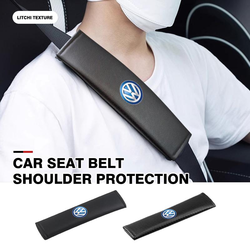For Volkswagen VW 2pcs Car Seat Belt Shoulder Protector Litchi Grain Fatigue Relief Pad Polo Jetta Sagitar Magotan Passat B5 B6 zg6