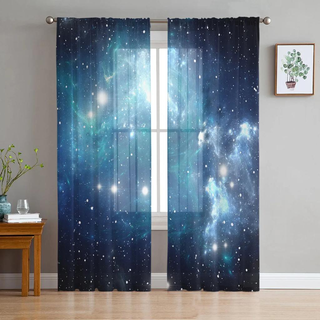 Звездное небо Голубые прозрачные шторы для украшения гостиной Оконные шторы для кухни Тюль Вуаль Органза Шторы