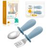 Qkie Spoon Fork Set Baby Food Spoon Baby Spoon Fork with Storage Bag for 8 Months and Up Self-Eating (Sky Blue)