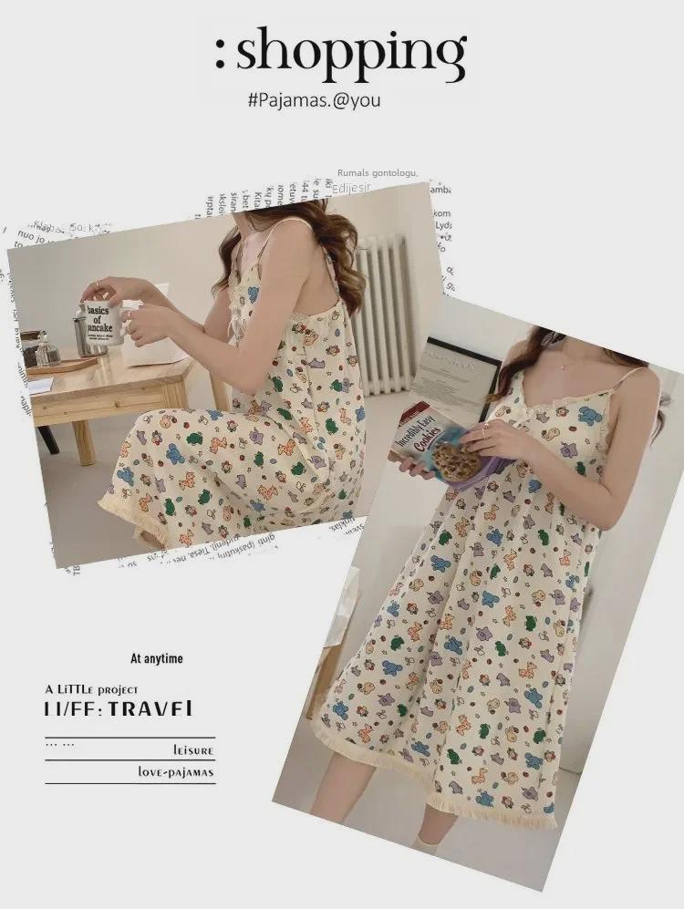 Ночная рубашка из хлопка с цветочным принтом и съемной подкладкой, с кисточками