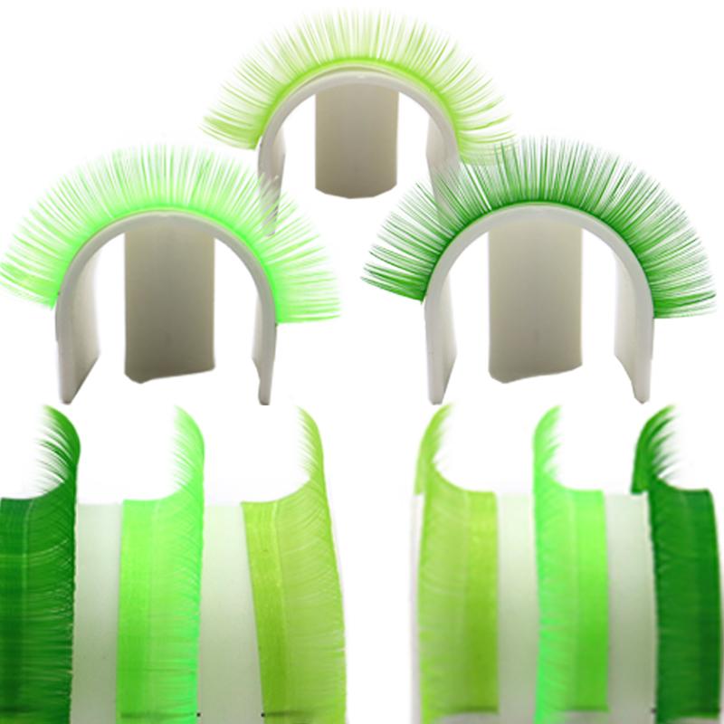 12 Rows Green Color Grafted False Eyelashes, Naturally Soft and Prolonged, Dramatic Eyelashes, Makeup Tools