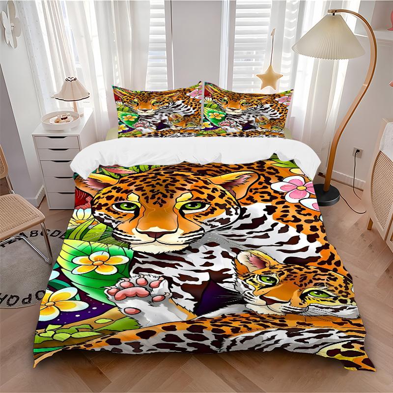 3pcs Leopard Print Duvet Cover Set - Machine Washable, Includes 1 Cover and 2 Pillowcases, No Core Included yy251013023