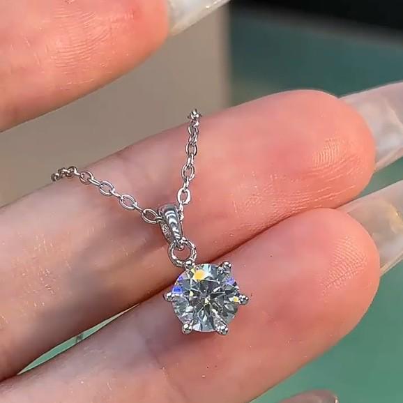 Серебряное ожерелье S925 с муассанитом и подвеской на шесть крапанов - Уникальный дизайн для женщин