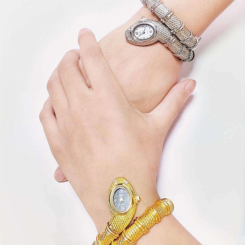 Women Quartz Watch Snake Watches Stainless Steel Bracelet Wristwatch Jewelry Gifts