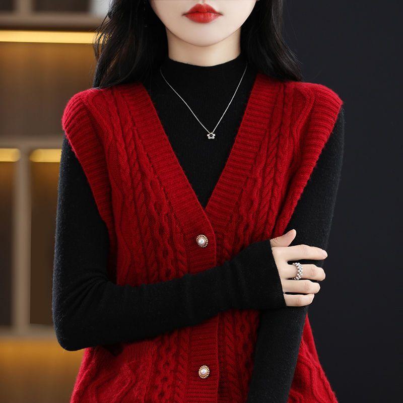 Женский трикотажный жилет без рукавов с V-образным вырезом - Легкий свитер из смеси полиэстера и спандекса для весны/лета/осени, повседневный пуловер