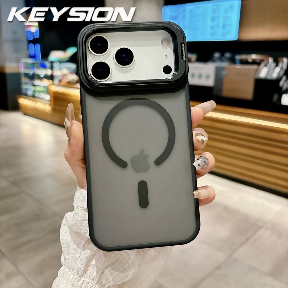 KEYSION Металлический стенд для объектива Чехол для телефона MagSafe для iPhone 17 Pro Max 17 Air Магнитный Прозрачный Матовый ПК+ТПУ Ударопрочный чехол