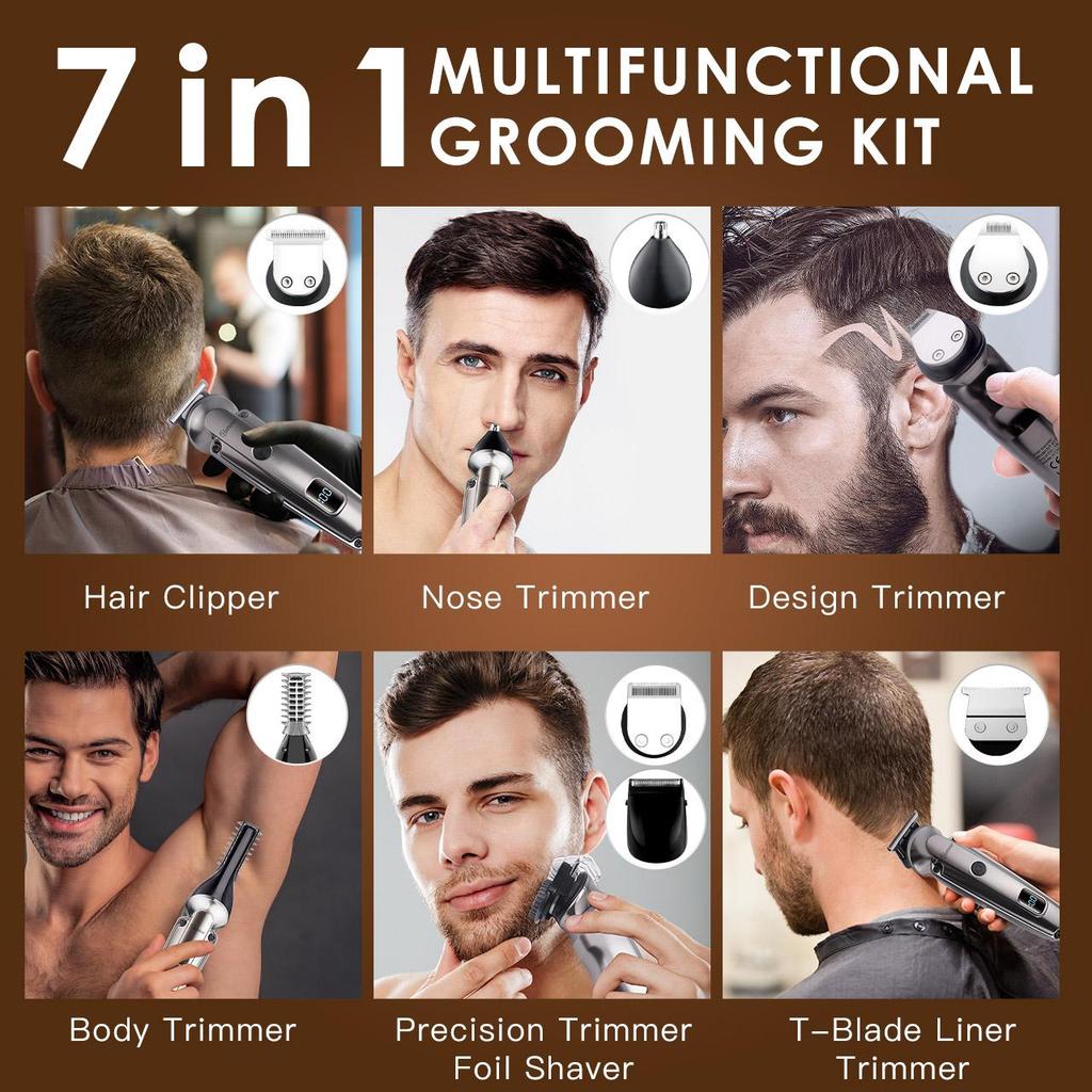 Hatteker Electric Hair Trimmer Carving Oil Head 7-in-1 Beard Nose Hair Trimmer - Precision Grooming Clippers