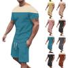 Men's Solid Color Shoulder Short Sleeved Shorts Breathable Men's Casual 2-piece Set