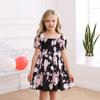 Girls Puff Sleeve Floral Print Short Sleeve Dress