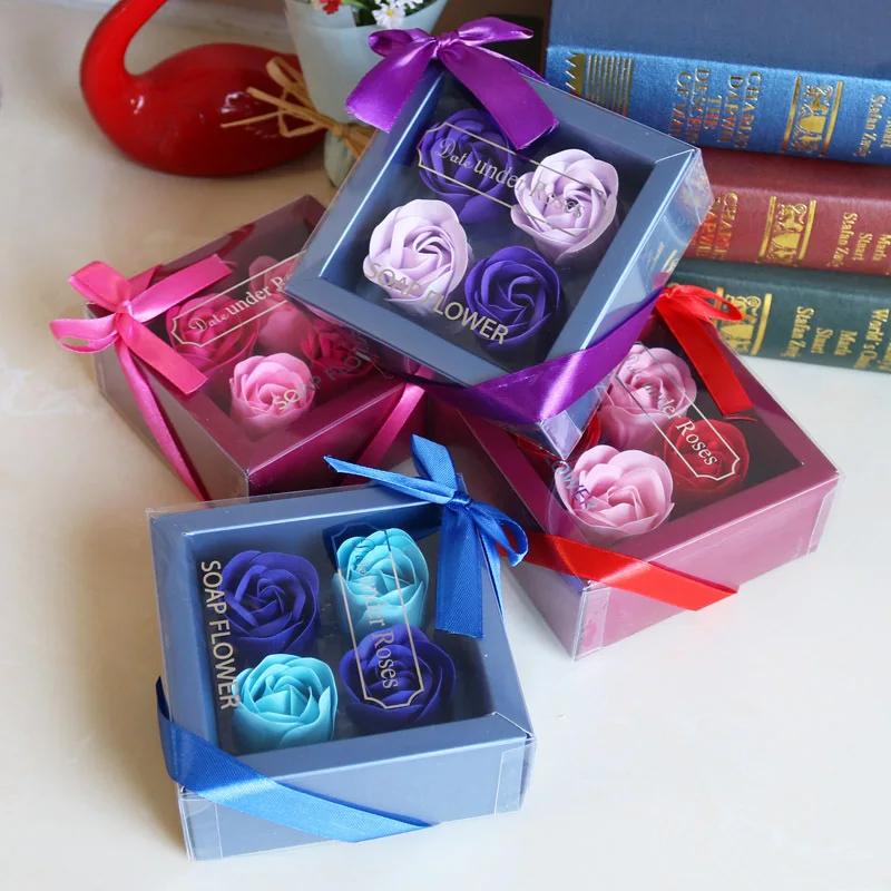 4Pcs/Box Heart-Shaped Rose Soap Flowers Romantic Wedding Party Gift Artificial Flower Decor Health Care Tool Personalized Gift