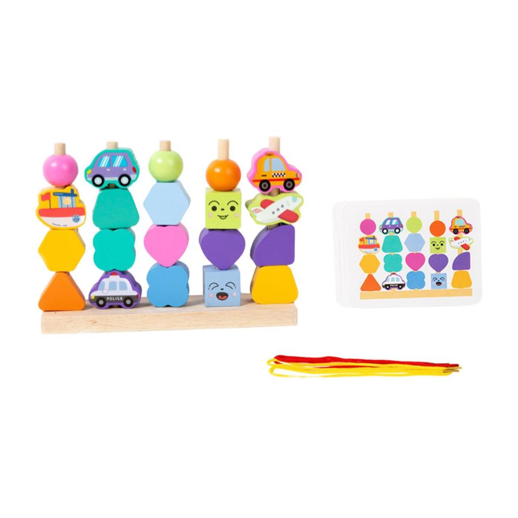 Wooden Beads Sequencing Toy Set Birthday Gift Building Blocks Game Lacing Beads for Boys Girls Kids Children 1 2 3 4 5 6