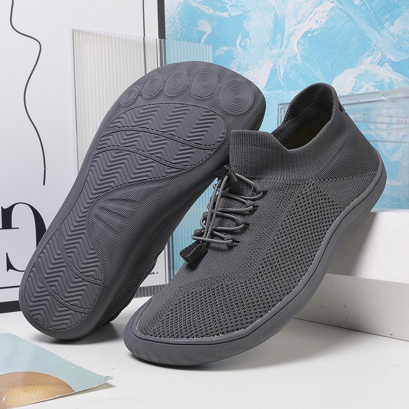 Men's Wide Fit Mid-Tube Breathable Flying Weave Barefoot Shoes with Non-Slip Sole.