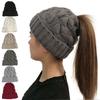 Winter Ladies Hat Knitted Thick Solid Color Elastic Anti-slip Warm Cold-proof Ear Protection Cutout Ponytail Hole Soft Twist Texture Beanie