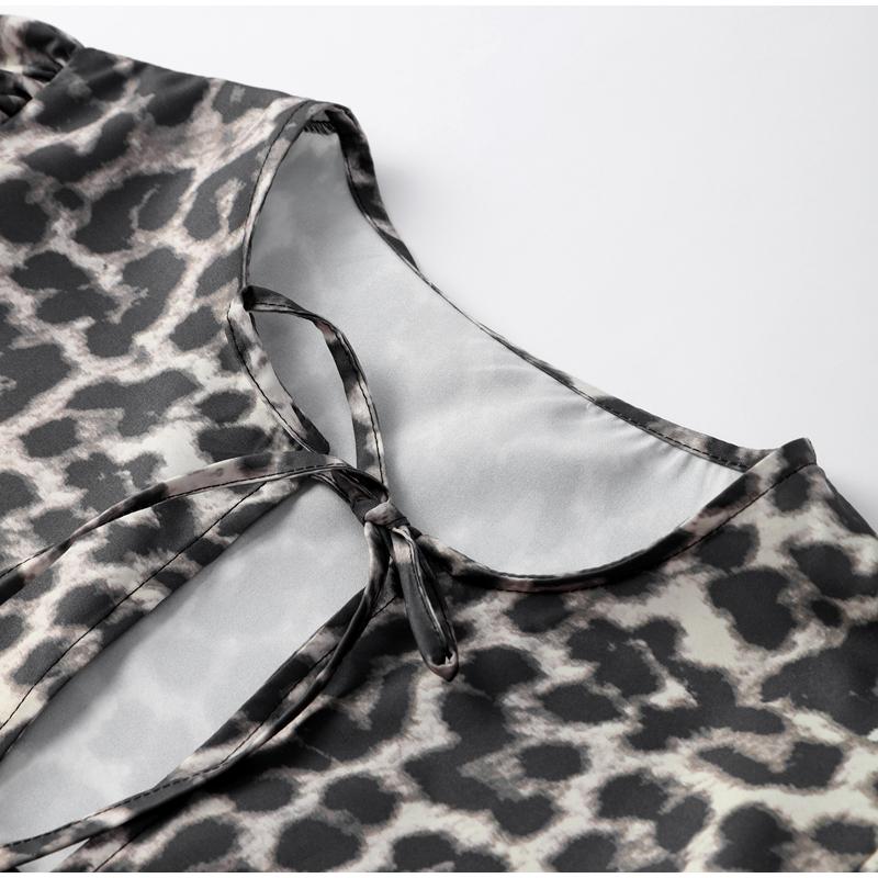 Рубашки на шнуровке с леопардовым принтом, женские, свободные, с рукавами-фонариками, короткая блузка, большой размер, повседневный топ с круглым вырезом, летняя, новая мода