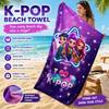 Я люблю K-Pop Пляжное полотенце Фиолетовый Мультяшные Идолы Девушки Плоская Печать Мягкое Банное полотенце для Летнего Отдыха Бассейна Без Песка
