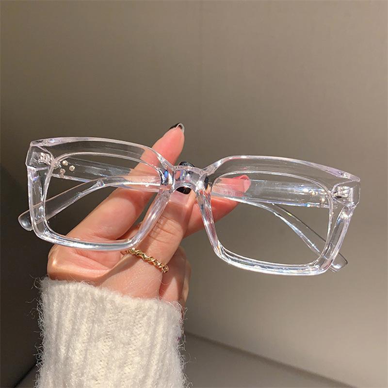Fashion Anti Blue Light Glasses Women Fake Eyeglasses Trendy Rice Nail Square Frame Female Flat Light Glasses Computer Glasses