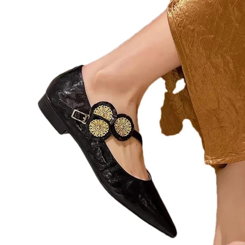 2024 Туфли на плоской подошве с острым носком Женские босоножки с неглубокой подошвой 2024 2024 Новые повседневные туфли для ходьбы Уютное платье Летняя классика Femme Chaussure