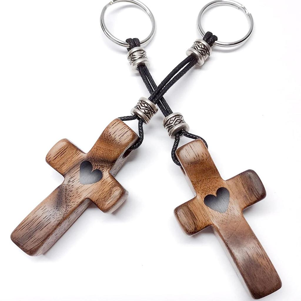 Intertwined Hearts - Keychain Cross, Handheld Wooden Cross, Pocket Olive Wood Cross, Christmas Gift Wooden Cross