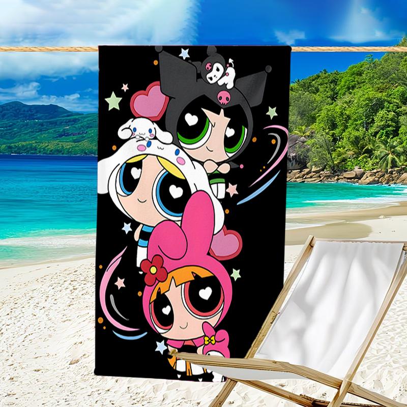 1pc Powerpuff6 Beach Towel, Beach and Seaside Swimming Pool Equipment, Fashion Pattern, Rectangular, Travel Essentials