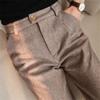 Women Suit Pants Herringbone Print High Waist Thick Warm Slim Fit Straight Soft Pockets OL Commute Formal Long Trousers Lady