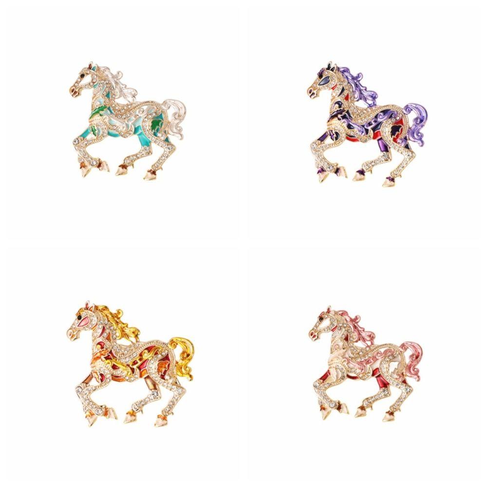 Metal Enamel Horse Brooch Pin Sparkling Mascot Horse Lapel Pin Zodiac Horse Brooch New Year Gifts