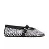 Upgraded Sheepskin Version~ Rhinestone Mesh Flat Mary Jane Single Shoes Women's Ballet Shoes Dinner Shoes