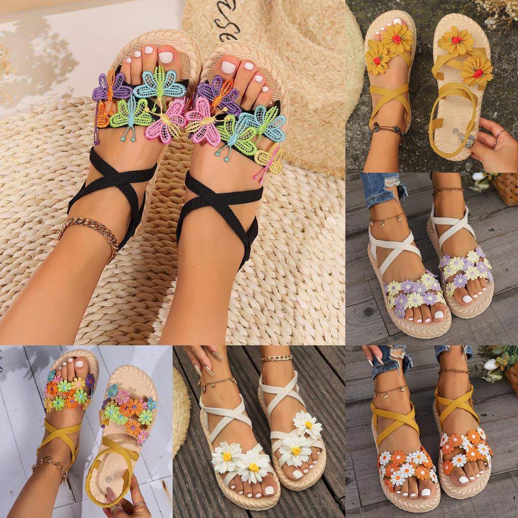 Summer Fashion Womens Cross Strappy Flower Sandals Eva Sole For Casual Wear