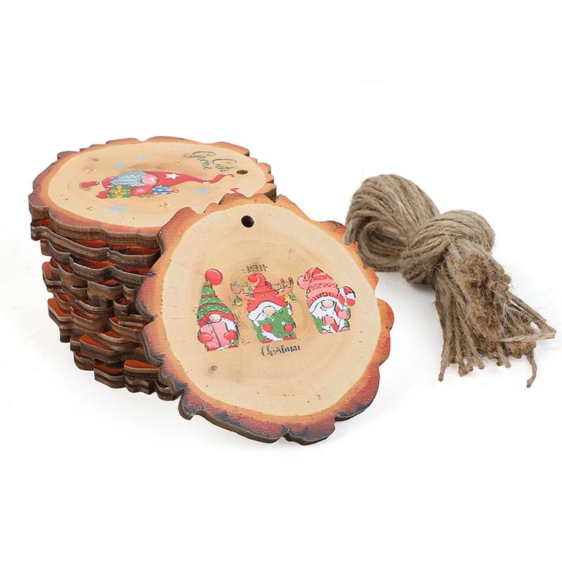 12 шт. Рождественские деревенские деревянные украшения Санта-Клаус Срез дерева Подвеска для елки Новогоднее украшение дома Детский подарок