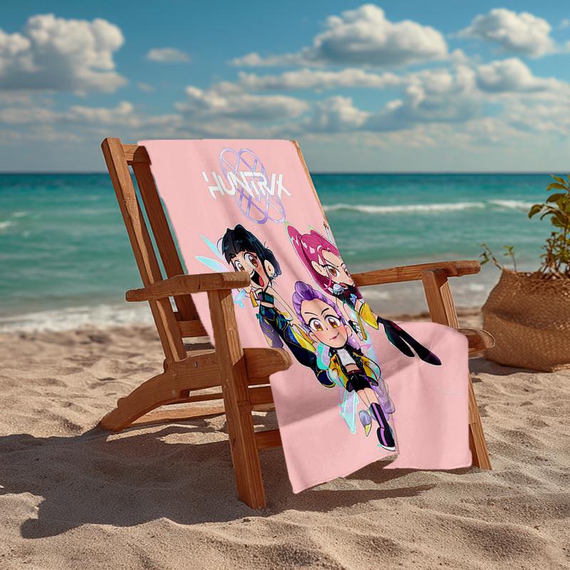 Ultra-Soft Beach Towel with KPop Demon Hunters Theme,Ideal for Pool - Camping, Diving - Perfect Travel Essential, Vibrant Beach Towel.