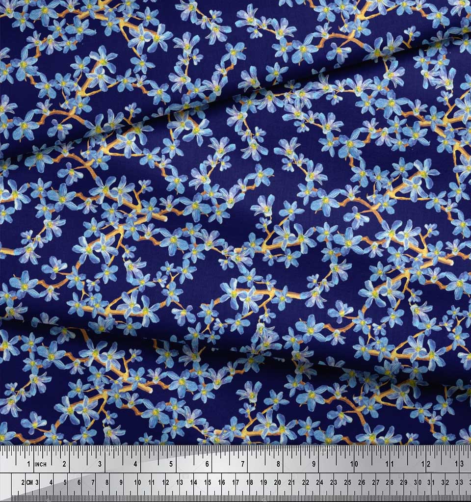 Soimoi Черная поли ткань крепа Не забудь меня, ткань с цветочным принтом Буша 1 ярд 42 дюйма