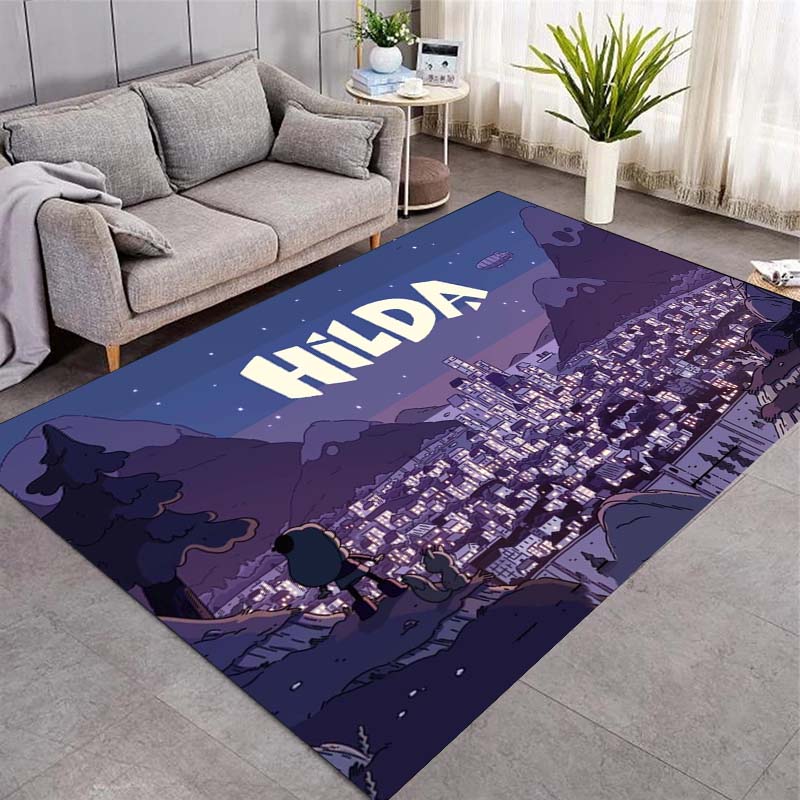 Hilda Cartoon Character Print Area Rug Anti-slip Soft Floor Mat Kids Bedroom Living Room Anime Decor Gift