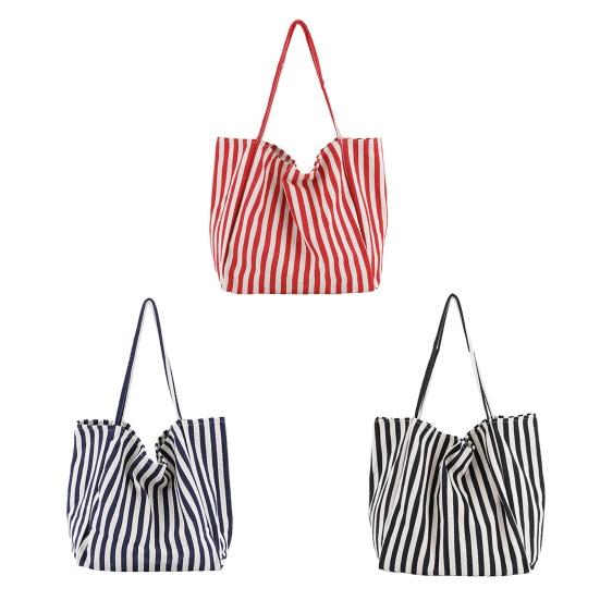 Women Striped Single Shoulder Bag Large Capacity Canvas Tote Bag Ladies Girls Casual Hobo Handbag Purse