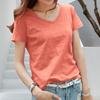 Женская футболка с V-образным вырезом, с коротким рукавом, свободного кроя, однотонная, мягкая