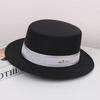 French fashion new autumn and winter versatile elegant retro flat top hat women's fashion woolen temperament personalized jazz hat